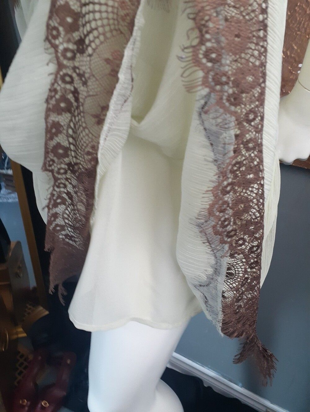Zara Nwt Lace-Trim Chiffon Slip Dress in Pale Green and Chocolate Brown - Picture 6 of 16